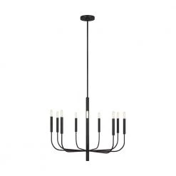 ED Ellen DeGeneres Brianna 9-Light Aged Iron Minimalist Modern Hanging Candlestick Chandelier by Generation Lighting Designer Collections
