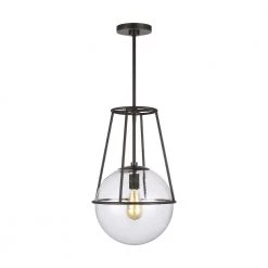 ED Ellen DeGeneres Crafted by Generation Lighting Atlas 12.5 in. W 1-Light Aged Iron Cage with Seeded Glass Orb Pendant by Generation Lighting Designer Collections