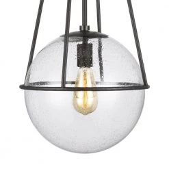 ED Ellen DeGeneres Crafted by Generation Lighting Atlas 12.5 in. W 1-Light Aged Iron Cage with Seeded Glass Orb Pendant by Generation Lighting Designer Collections -Hot Sale Light Society Store aged iron generation lighting designer collections chandeliers ep1101ai 66 1000