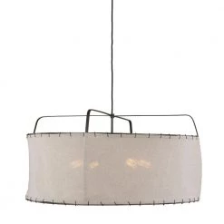 ED Ellen DeGeneres Crafted by Generation Lighting Dunne 34 in. W 4-Light Aged Iron Pendant with Sewn Natural Linen Shade by Generation Lighting Designer Collections
