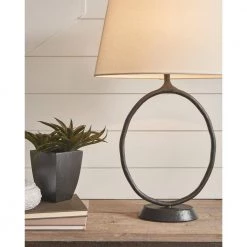 ED Ellen DeGeneres Crafted by Generation Lighting Indo 26.625 in. Aged Iron Table Lamp with Linen Shade and LED Bulb by Generation Lighting Designer Collections -Hot Sale Light Society Store aged iron generation lighting designer collections table lamps et1001ai1 31 1000