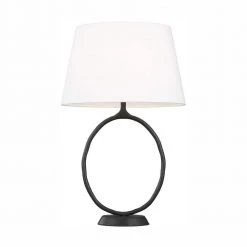 ED Ellen DeGeneres Crafted by Generation Lighting Indo 26.625 in. Aged Iron Table Lamp with Linen Shade and LED Bulb by Generation Lighting Designer Collections