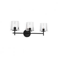 Marietta 24 in. 3-Light Aged Iron Bathroom Vanity Light with Clear Glass Shades by Generation Lighting Designer Collections