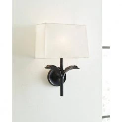 ED Ellen DeGeneres Crafted by Generation Lighting Georgia 1-Light 11 in. Aged Iron Sconce with White Linen Shade by Generation Lighting Designer Collections -Hot Sale Light Society Store aged iron generation lighting designer collections vanity lighting ew1011ai 1d 1000