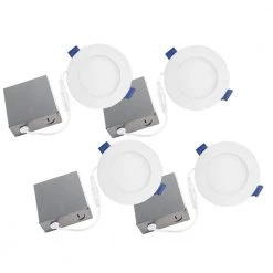 Slim Disk 4 in. 3000K Matte White New Construction/Remodel Recessed Integrated LED Fixture Kit for (4-Pack) by BAZZ