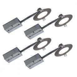 4 in. Slim Brushed Chrome Integrated LED Recessed Fixture Kit (4-Pack) by BAZZ