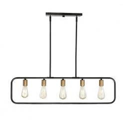 24.50 in. 5-Light Black Island Pendant with Vintage Edison Bulbs by DSI LIGHTING -Hot Sale Light Society Store black and antique brass dsi lighting chandeliers ds18957 40 1000