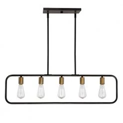 24.50 in. 5-Light Black Island Pendant with Vintage Edison Bulbs by DSI LIGHTING