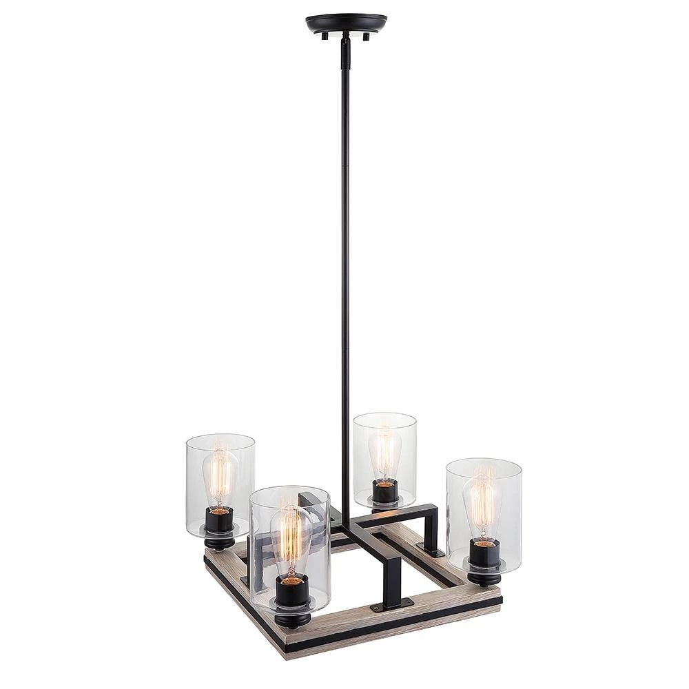 Charleston 17.50 in. 4-Light Black and Faux Wood Chandelier with Clear Glass Shades by DSI LIGHTING 6 Charleston 17.50 in. 4-Light Black and Faux Wood Chandelier with Clear Glass Shades by DSI LIGHTING - Image 5