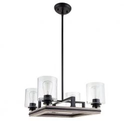 Charleston 17.50 in. 4-Light Black and Faux Wood Chandelier with Clear Glass Shades by DSI LIGHTING