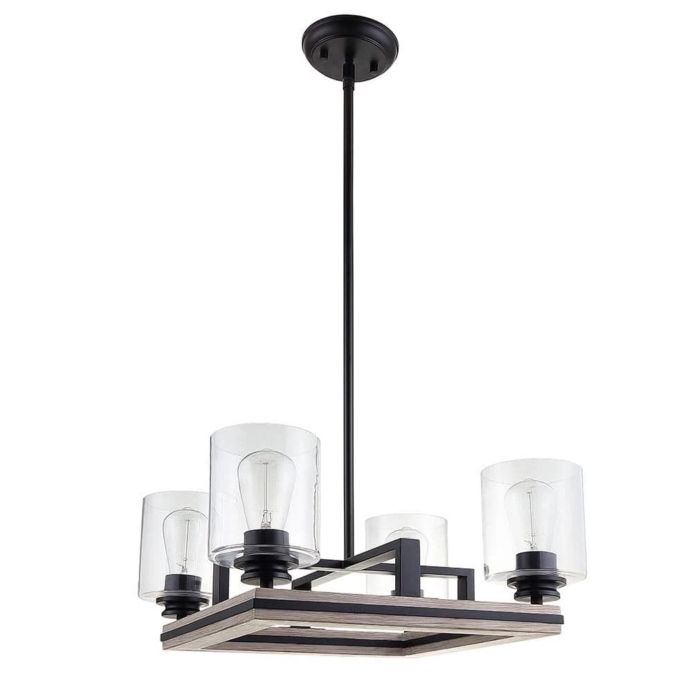 Charleston 17.50 in. 4-Light Black and Faux Wood Chandelier with Clear Glass Shades by DSI LIGHTING 2 Charleston 17.50 in. 4-Light Black and Faux Wood Chandelier with Clear Glass Shades by DSI LIGHTING