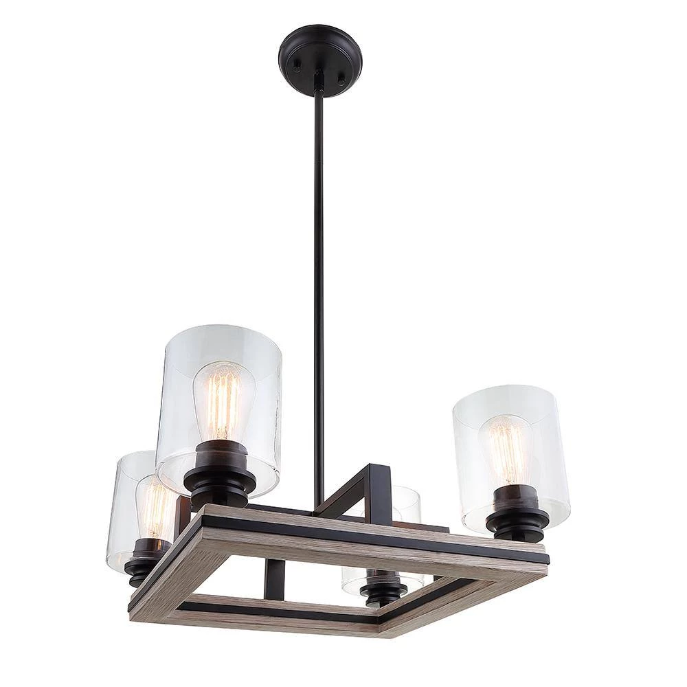 Charleston 17.50 in. 4-Light Black and Faux Wood Chandelier with Clear Glass Shades by DSI LIGHTING 5 Charleston 17.50 in. 4-Light Black and Faux Wood Chandelier with Clear Glass Shades by DSI LIGHTING - Image 4