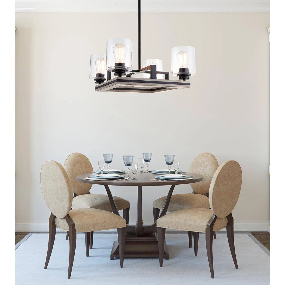 Charleston 17.50 in. 4-Light Black and Faux Wood Chandelier with Clear Glass Shades by DSI LIGHTING 3 Charleston 17.50 in. 4-Light Black and Faux Wood Chandelier with Clear Glass Shades by DSI LIGHTING - Image 2