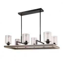 Charleston 6-Light Black and Faux Wood Chandelier with Clear Glass Shades by DSI LIGHTING