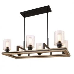 Charleston 6-Light Black and Faux Wood Chandelier with Clear Glass Shades by DSI LIGHTING -Hot Sale Light Society Store black and faux wood dsi lighting chandeliers ds18932 c3 1000