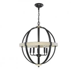 22 in. 5-Light Black and Light Wood Farmhouse Round Pendant by DSI LIGHTING