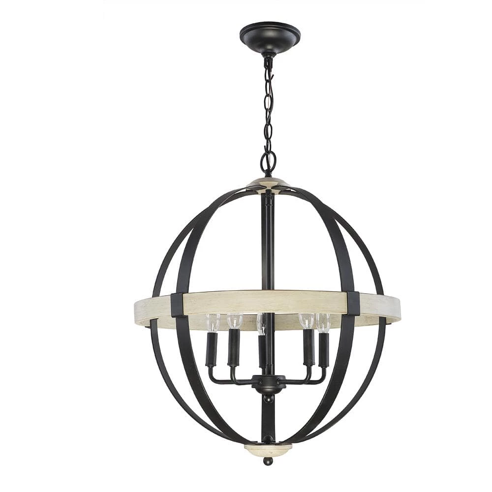 22 in. 5-Light Black and Light Wood Farmhouse Round Pendant by DSI LIGHTING 3 22 in. 5-Light Black and Light Wood Farmhouse Round Pendant by DSI LIGHTING