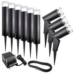 Luvia Low Voltage Black LED Landscape Light Kit with Transform (Set of 9) by BAZZ