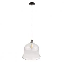 60 in. Single Black and Clear Glass Bell Shape Single Hanging Ceiling Light Pendant by BAZZ