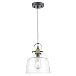 Arie 1-light Black/Brass/Clear ​Pendant Light with Glass Shad by Light Society