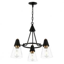 Petra 3-Light Black/Brass Chandelier with Clear Glass Shades by Light Society