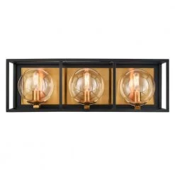Vinn 3-Light Black/Brushed Brass Vanity Light by Light Society
