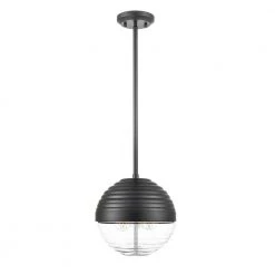 Bea 1-Light Black/Clear Pendant Light with Glass Shade by Light Society -Hot Sale Light Society Store black clear light society chandeliers ls c493 bk cl 1f 1000