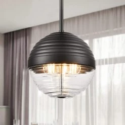 Bea 1-Light Black/Clear Pendant Light with Glass Shade by Light Society -Hot Sale Light Society Store black clear light society chandeliers ls c493 bk cl 31 1000