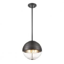 Bea 1-Light Black/Clear Pendant Light with Glass Shade by Light Society