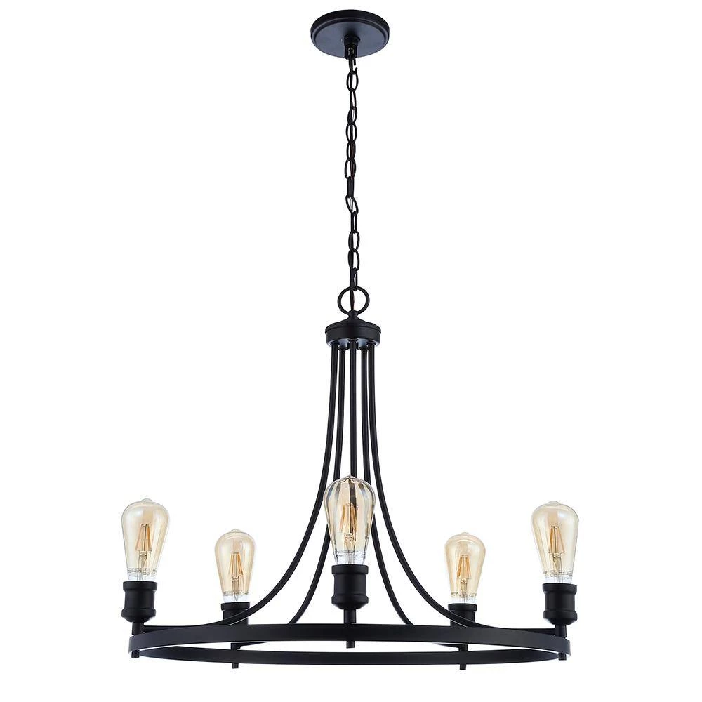 Remy 24.50 in. 5-Light Black Wagon Wheel Chandelier by DSI LIGHTING 8 Remy 24.50 in. 5-Light Black Wagon Wheel Chandelier by DSI LIGHTING - Image 6