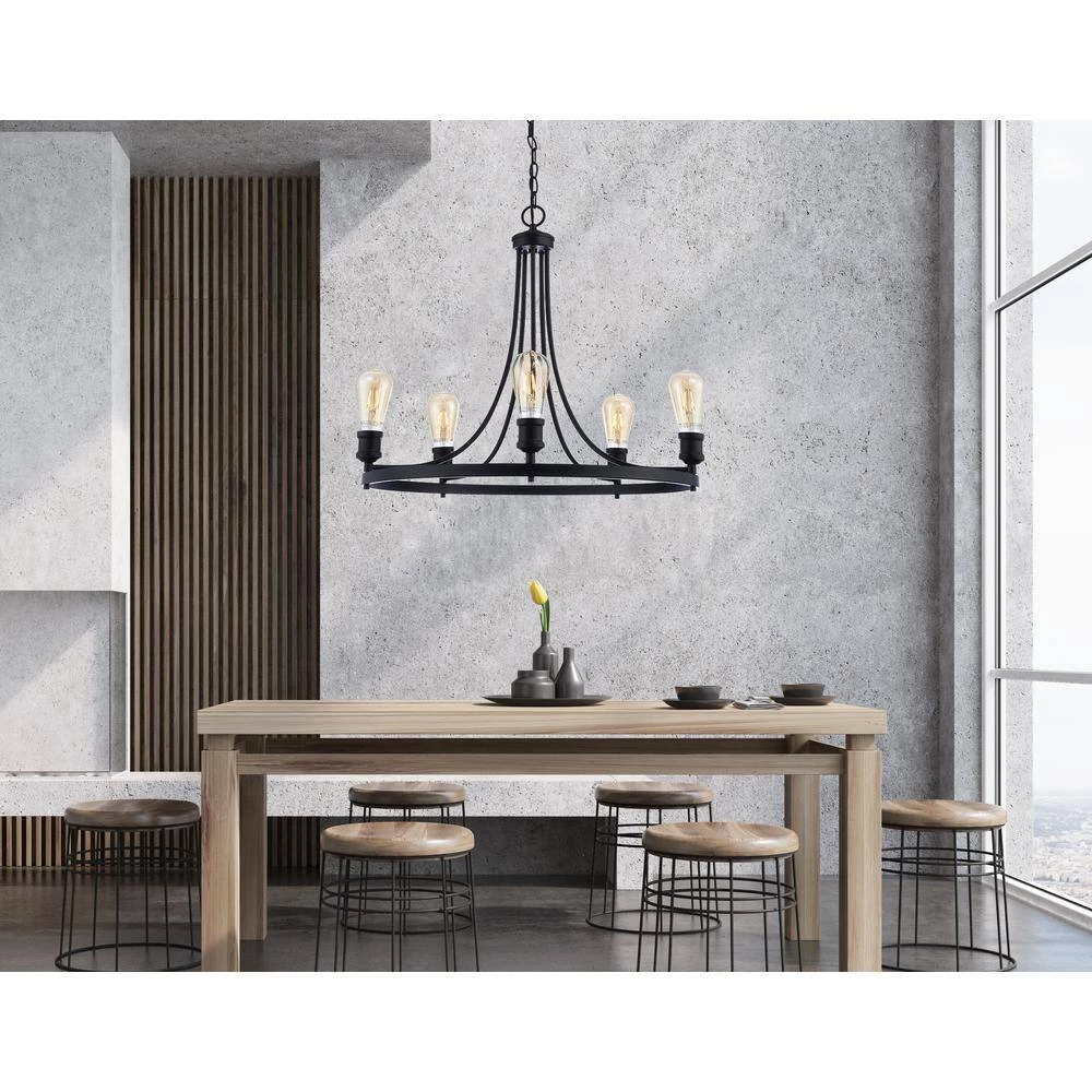 Remy 24.50 in. 5-Light Black Wagon Wheel Chandelier by DSI LIGHTING 13 Remy 24.50 in. 5-Light Black Wagon Wheel Chandelier by DSI LIGHTING - Image 11