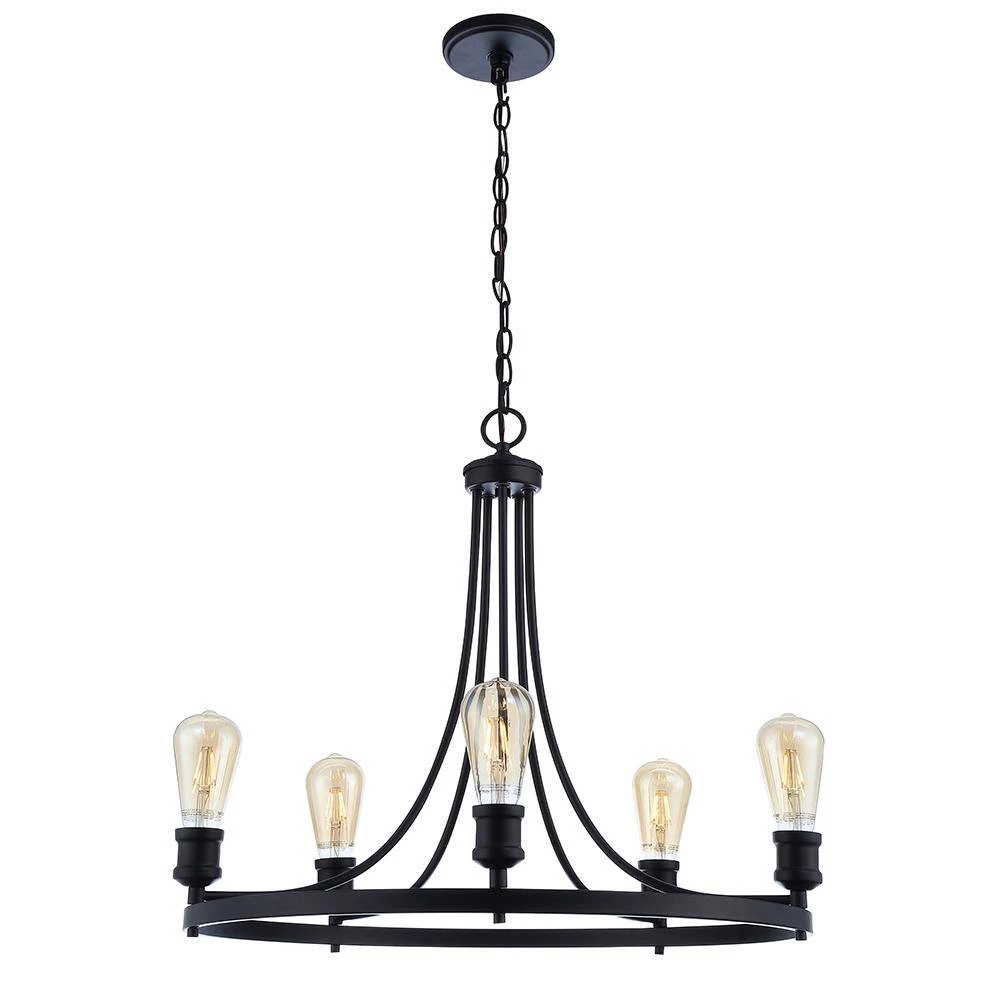Remy 24.50 in. 5-Light Black Wagon Wheel Chandelier by DSI LIGHTING 7 Remy 24.50 in. 5-Light Black Wagon Wheel Chandelier by DSI LIGHTING - Image 5