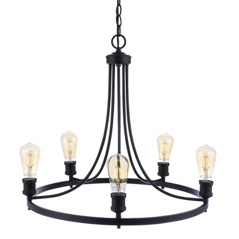 Remy 24.50 in. 5-Light Black Wagon Wheel Chandelier by DSI LIGHTING 3 Remy 24.50 in. 5-Light Black Wagon Wheel Chandelier by DSI LIGHTING