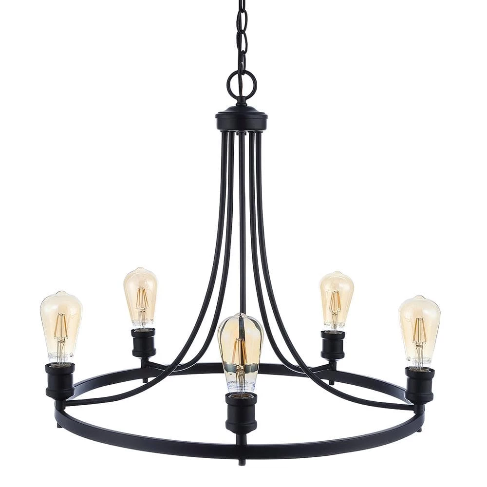 Remy 24.50 in. 5-Light Black Wagon Wheel Chandelier by DSI LIGHTING 6 Remy 24.50 in. 5-Light Black Wagon Wheel Chandelier by DSI LIGHTING - Image 4