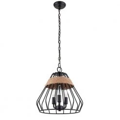 Jute 3-Light Black Farmhouse Convertible Pendant by DSI LIGHTING