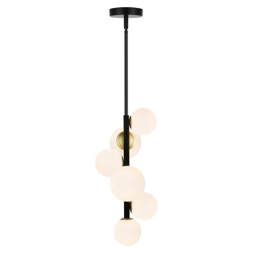 Trieste 6-Light Black/Frosted Pendant with Glass Shades by Light Society 3 Trieste 6-Light Black/Frosted Pendant with Glass Shades by Light Society