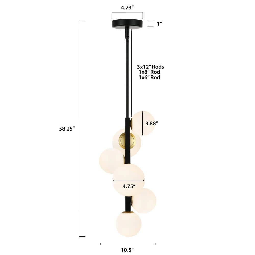 Trieste 6-Light Black/Frosted Pendant with Glass Shades by Light Society 10 Trieste 6-Light Black/Frosted Pendant with Glass Shades by Light Society - Image 8