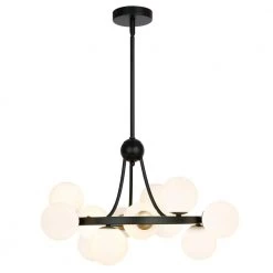 Trieste 12-Light Black/Frosted Chandelier with Glass Shades by Light Society