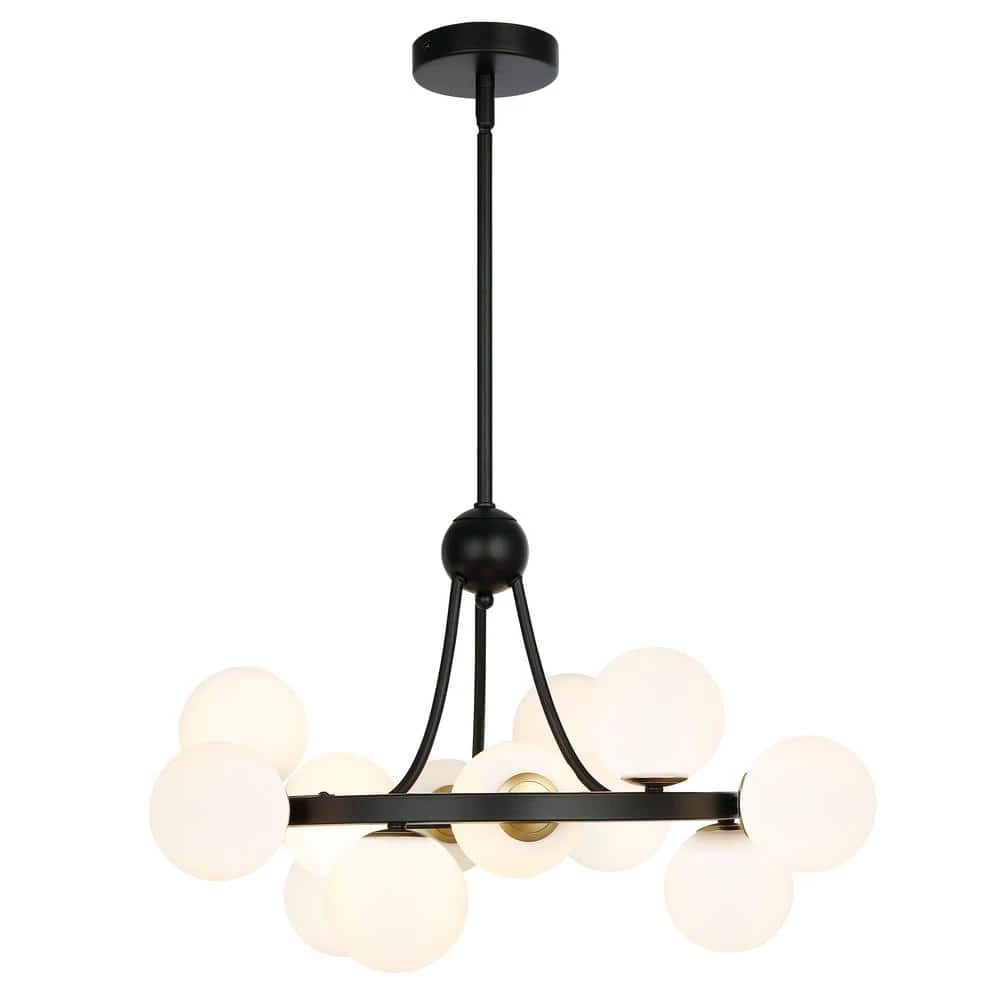 Trieste 12-Light Black/Frosted Chandelier with Glass Shades by Light Society 3 Trieste 12-Light Black/Frosted Chandelier with Glass Shades by Light Society