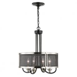 Andes 4-Light Black/Silver Chandelier with Metal Shade by Light Society