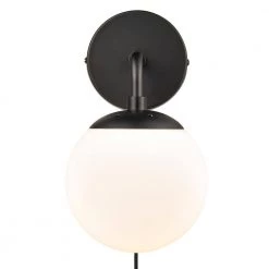 Greta 4.75 in. Black/White Globe Plug-In Wall Sconce with Glass Shade by Light Society -Hot Sale Light Society Store black white light society wall sconces ls w463 bk wh 4f 1000