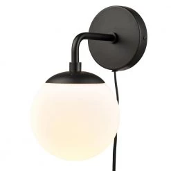 Greta 4.75 in. Black/White Globe Plug-In Wall Sconce with Glass Shade by Light Society