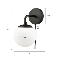 Greta 4.75 in. Black/White Globe Plug-In Wall Sconce with Glass Shade by Light Society -Hot Sale Light Society Store black white light society wall sconces ls w463 bk wh 76 1000