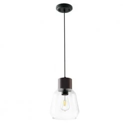 Faye 1-Light Black Wood/Clear Pendant with Glass Shade by Light Society -Hot Sale Light Society Store black wood clear light society chandeliers ls c309 bw cl 4f 1000