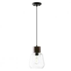 Faye 1-Light Black Wood/Clear Pendant with Glass Shade by Light Society -Hot Sale Light Society Store black wood clear light society chandeliers ls c309 bw cl c3 1000