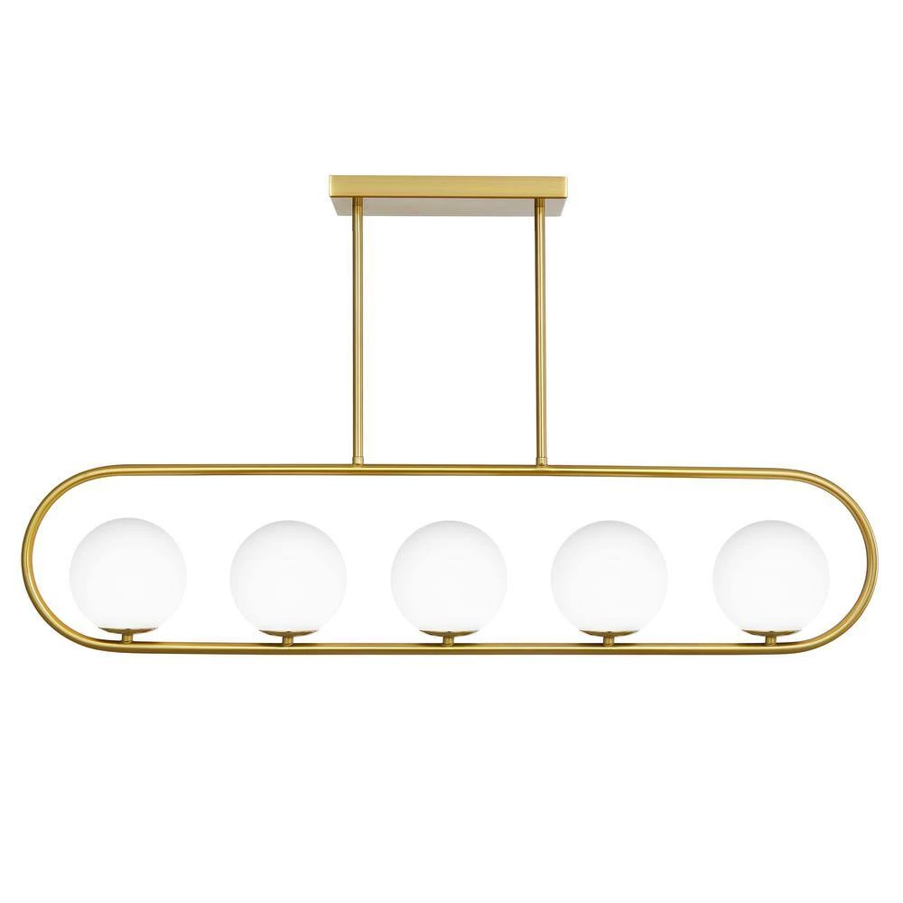 Audra 5-Light Brass Chandelier/Island Light with Frosted Glass Shades by Light Society 6 Audra 5-Light Brass Chandelier/Island Light with Frosted Glass Shades by Light Society - Image 4