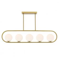 Audra 5-Light Brass Chandelier/Island Light with Frosted Glass Shades by Light Society