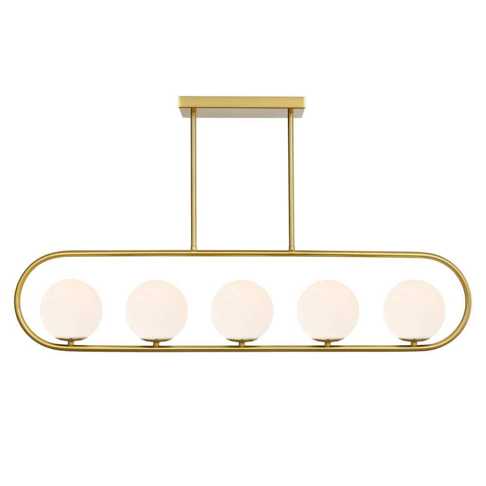 Audra 5-Light Brass Chandelier/Island Light with Frosted Glass Shades by Light Society 3 Audra 5-Light Brass Chandelier/Island Light with Frosted Glass Shades by Light Society