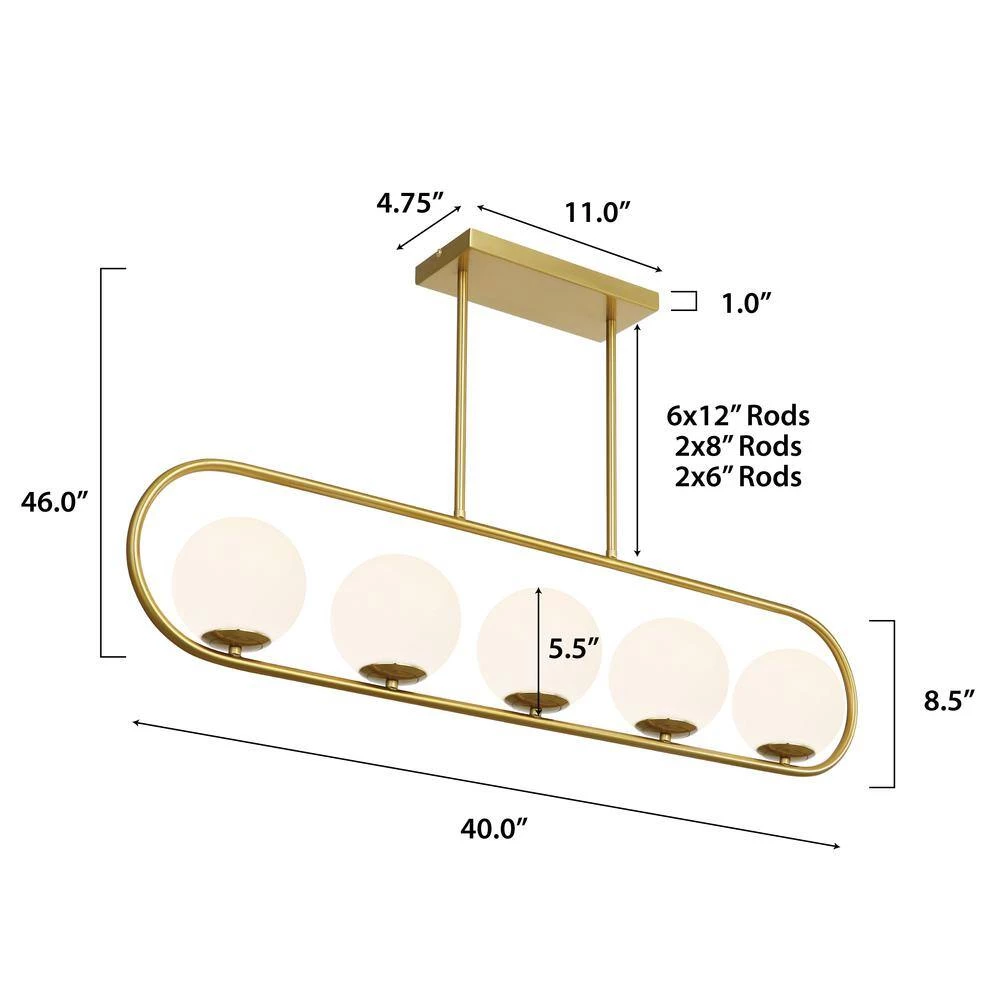 Audra 5-Light Brass Chandelier/Island Light with Frosted Glass Shades by Light Society 10 Audra 5-Light Brass Chandelier/Island Light with Frosted Glass Shades by Light Society - Image 8