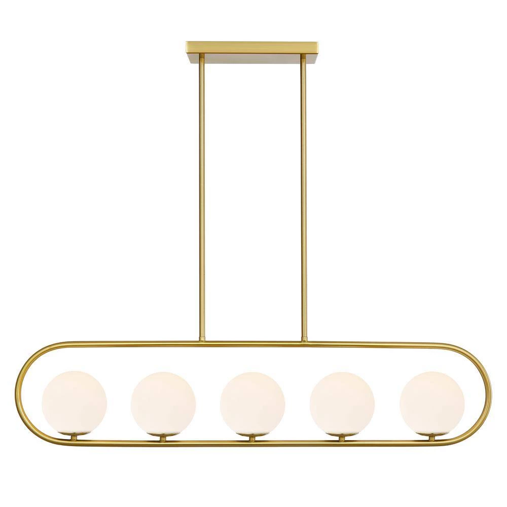 Audra 5-Light Brass Chandelier/Island Light with Frosted Glass Shades by Light Society 5 Audra 5-Light Brass Chandelier/Island Light with Frosted Glass Shades by Light Society - Image 3